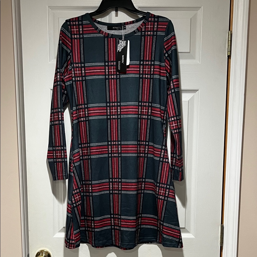 Elegant Plaid Long Sleeve Dress